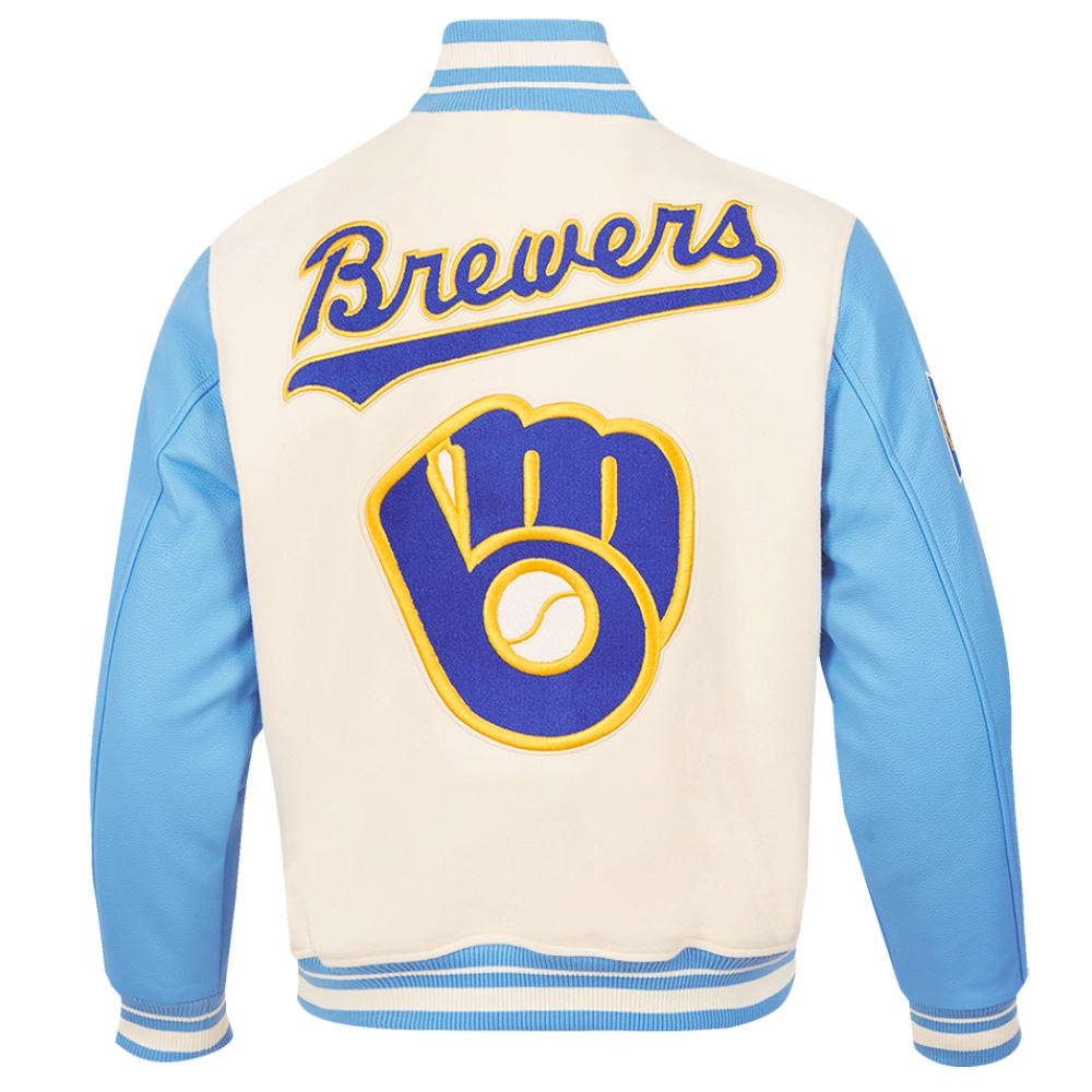 Milwaukee Brewers Baseball Team Players Wool & Leather Varsity Jacket - Image 2