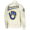 Milwaukee Brewers Pro Standard Cooperstown Pinstripe Retro Classic Satin Varsity Jacket - Image 2