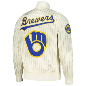 Alternative view of Milwaukee Brewers Pro Standard Cooperstown Pinstripe Retro Classic Satin Varsity Jacket