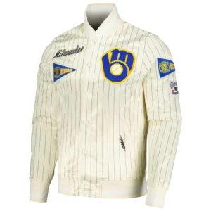 Milwaukee Brewers Pro Standard Cooperstown Pinstripe Retro Classic Satin Varsity Jacket