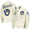 Milwaukee Brewers Pro Standard Cooperstown Pinstripe Retro Classic Satin Varsity Jacket - Image 3