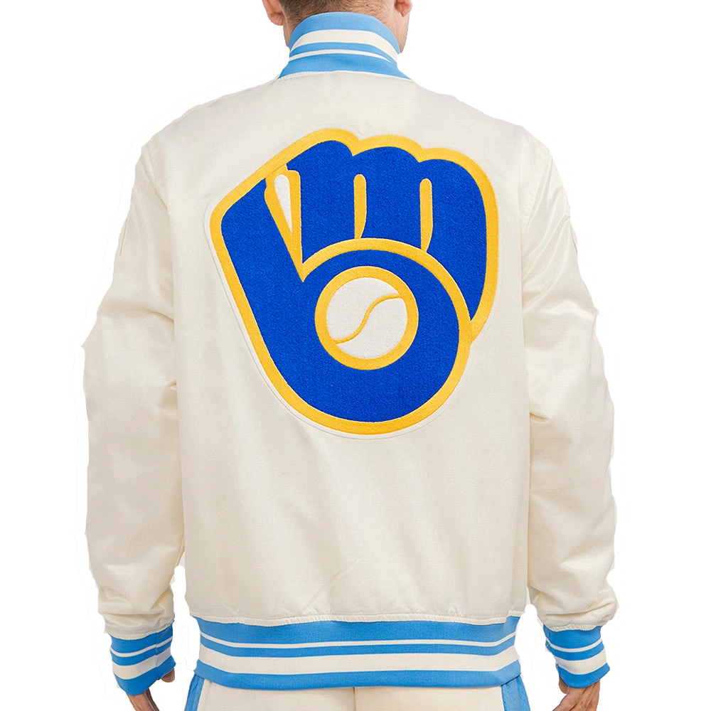 Milwaukee Brewers Classic Pro Standard Full-Snap Satin Varsity Jacket - Image 2