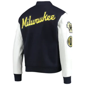 Alternative view of Milwaukee Brewers Classic Pro Standard Ribbed Knitted Wool & Leather Varsity Jacket
