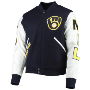 Milwaukee Brewers Classic Pro Standard Ribbed Knitted Wool & Leather Varsity Jacket