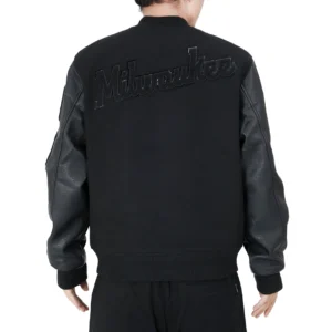 Alternative view of Milwaukee Brewers Pro Standard Triple Black Wool & Leather Varsity Jacket
