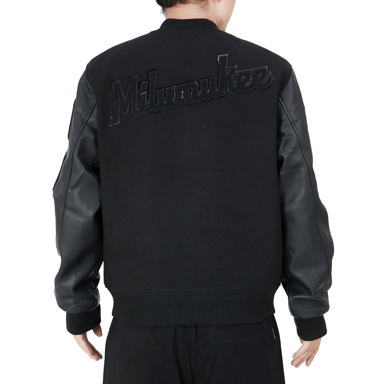 Milwaukee Brewers Pro Standard Triple Black Wool & Leather Varsity Jacket - Image 2