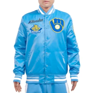 Milwaukee Brewers Retro Classic Rib Full-Snap Satin Varsity Jacket