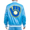Milwaukee Brewers Retro Classic Rib Full-Snap Satin Varsity Jacket - Image 2