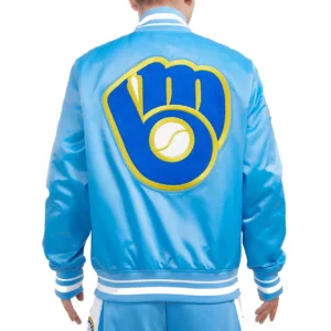 Alternative view of Milwaukee Brewers Retro Classic Rib Full-Snap Satin Varsity Jacket