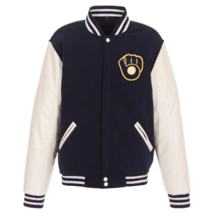 Milwaukee Brewers Wool & Leather Reversible Varsity Jacket