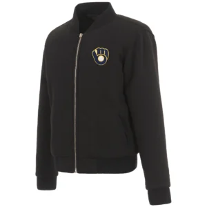Milwaukee Brewers Reversible Full-Zip Black Fleece Varsity Jacket