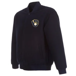 Milwaukee Brewers Reversible Navy Full Wool One Color Varsity Jacket