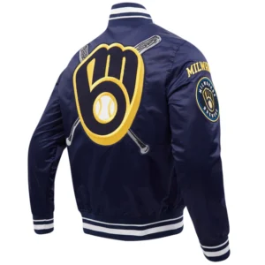 Alternative view of Milwaukee Brewers Mashup Full-Snap Satin Varsity Jacket