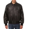 Milwaukee Brewers Shirt Style Collar Full Leather Black Varsity Jacket