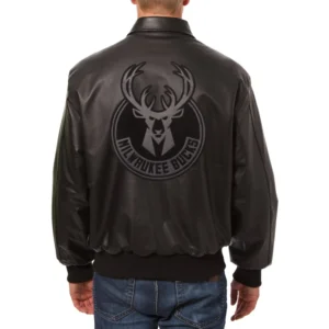 Alternative view of Milwaukee Bucks Bomber Full Leather Black Varsity Jacket