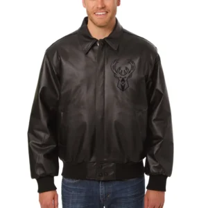 Milwaukee Bucks Bomber Full Leather Black Varsity Jacket