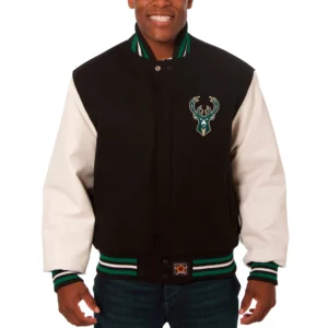 Milwaukee Bucks Domestic Black/White Two Tone Wool & Leather Jacket