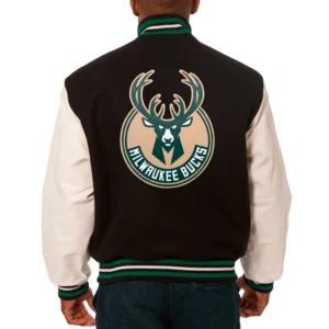 Alternative view of Milwaukee Bucks Domestic Black/White Two Tone Wool & Leather Jacket