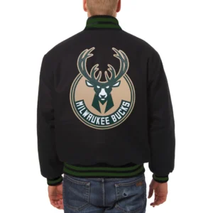 Alternative view of Milwaukee Bucks Logo Full Wool One Color Tall Black Wool Varsity Jacket