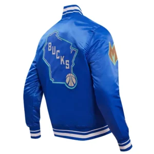 Alternative view of Milwaukee Bucks Pro Standard 2023/24 City Edition Royal Satin Varsity Jacket