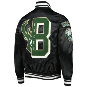 Alternative view of Milwaukee Bucks Pro Standard MashUp Capsule Black Satin Varsity Jacket