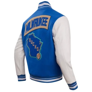 Alternative view of Milwaukee Bucks Script Tail Royal City Edition Varsity Jacket