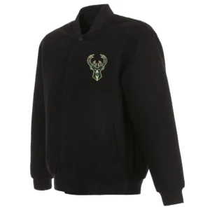 Milwaukee Bucks Reversible Black Full Wool One Color Varsity Jacket