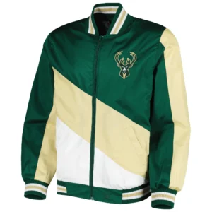 Milwaukee Bucks Tri-Color Full-Zip Hunter Green Varsity Jacket