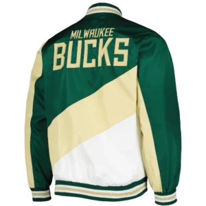 Alternative view of Milwaukee Bucks Tri-Color Full-Zip Hunter Green Varsity Jacket