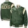 Milwaukee Bucks Starter Hunter Force Play Green Satin Varsity Jacket - Image 4