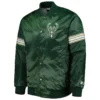Milwaukee Bucks Starter Hunter Pick & Roll Green Satin Varsity Jacket