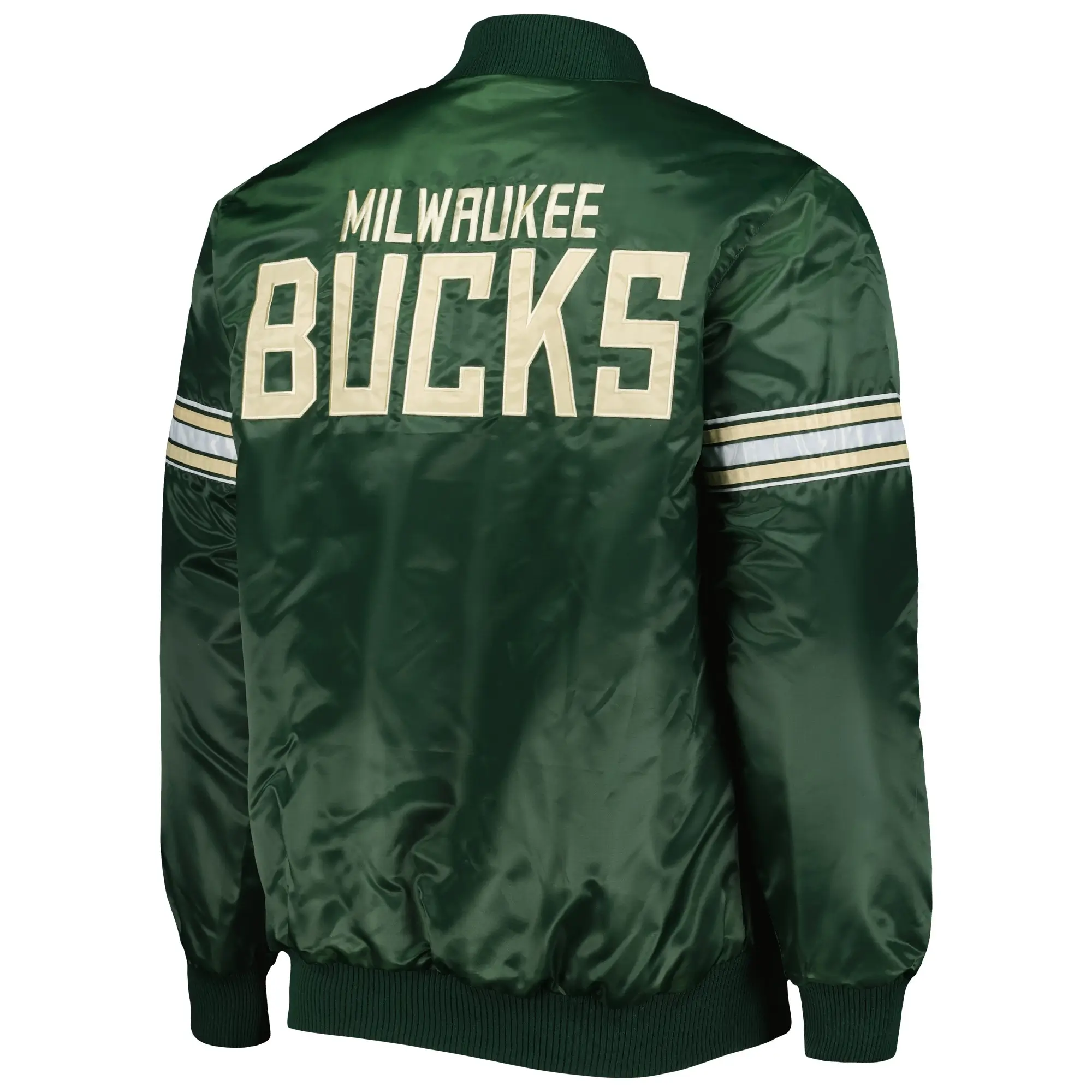 Milwaukee Bucks Starter Hunter Pick & Roll Green Satin Varsity Jacket - Image 2