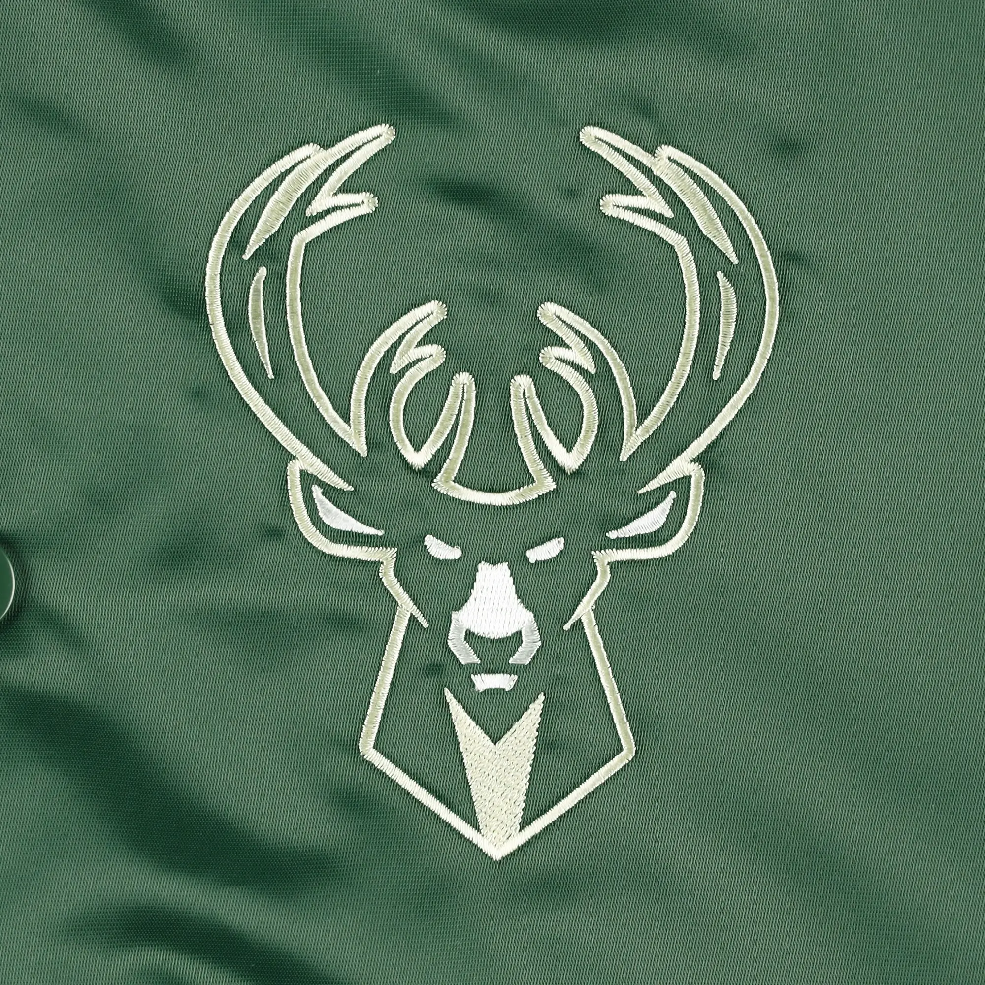 Milwaukee Bucks Starter Hunter Pick & Roll Green Satin Varsity Jacket - Image 3