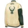 Milwaukee Bucks Starter Hunter Split Green/Cream Fast Break Satin Varsity Jacket - Image 2