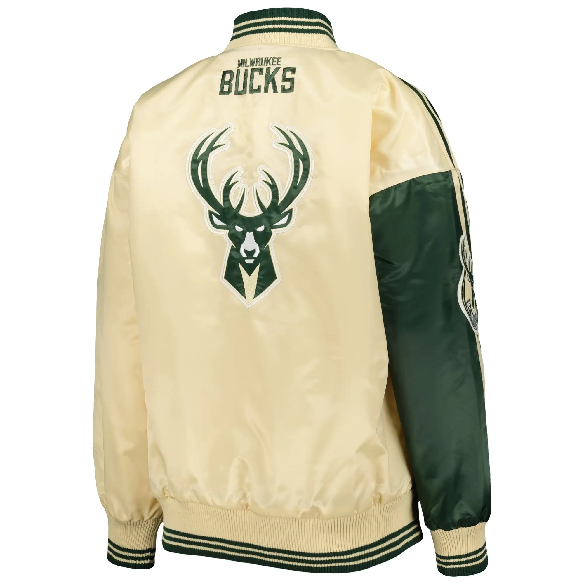 Milwaukee Bucks Starter Hunter Split Green/Cream Fast Break Satin Varsity Jacket - Image 2
