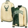 Milwaukee Bucks Starter Hunter Split Green/Cream Fast Break Satin Varsity Jacket - Image 4