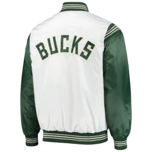 Alternative view of Milwaukee Bucks The Enforcer Starter Renegade White & Hunter Green Satin Varsity Jacket