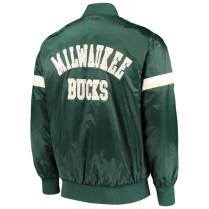Alternative view of Milwaukee Bucks Starter The Champ Hunter Green Satin Varsity Jacket