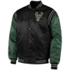 Milwaukee Bucks Starter The Enforcer Black & Hunter Green Varsity Satin Jacket
