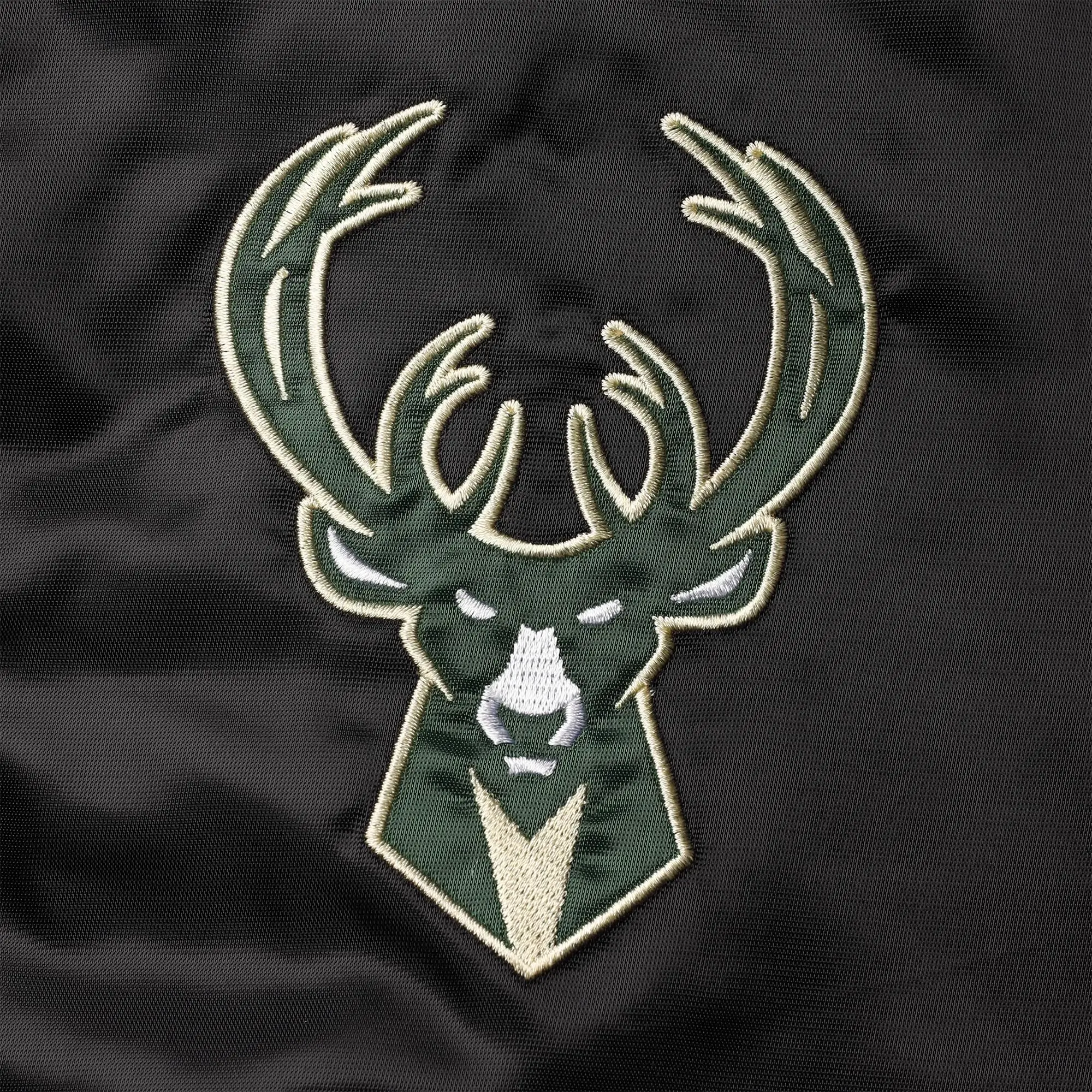 Milwaukee Bucks Starter The Enforcer Black & Hunter Green Varsity Satin Jacket - Image 3