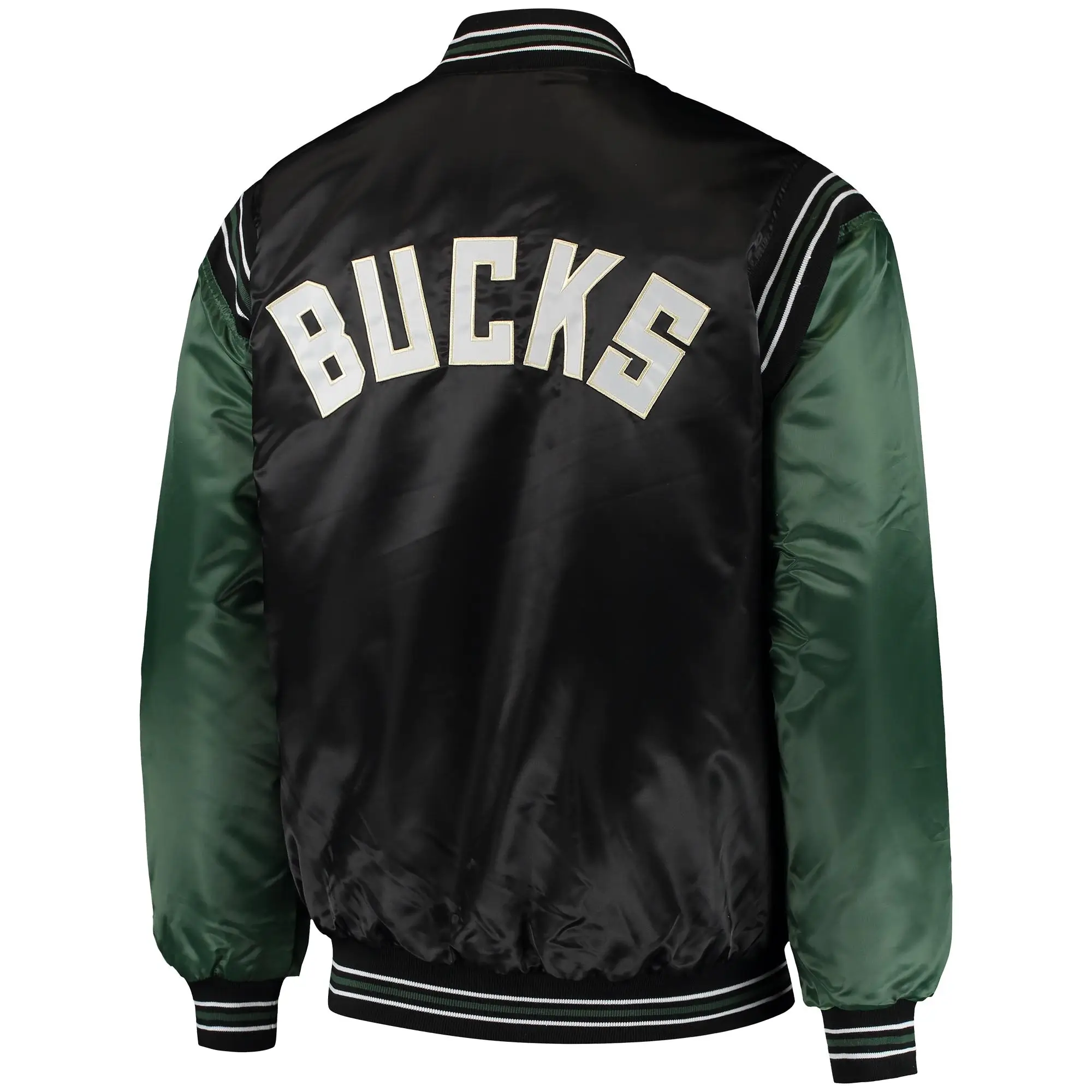 Milwaukee Bucks Starter The Enforcer Black & Hunter Green Varsity Satin Jacket - Image 2
