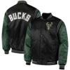Milwaukee Bucks Starter The Enforcer Black & Hunter Green Varsity Satin Jacket - Image 4