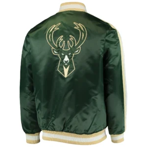 Alternative view of Milwaukee Bucks Starter The Offensive Full-Snap Hunter Green Satin Varsity Jacket