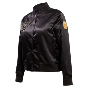 Alternative view of Milwaukee Bucks Triple Black Women's Pro Standard Black Glam Satin Varsity Jacket