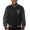 Milwaukee Bucks Two Tone Wool & Leather Varsity Jacket Black & Grey
