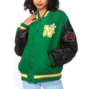 Women's Minnesota North Stars Letterman 90’s Green/Black Varsity Jacket
