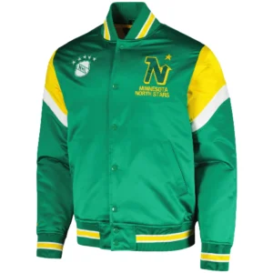 Minnesota North Stars Cooperstown Heavyweight Green Satin Varsity Jacket