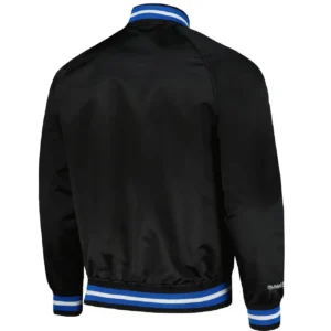 Alternative view of Minnesota Timberwolves Throwback Wordmark Classics Black Satin Varsity Jacket