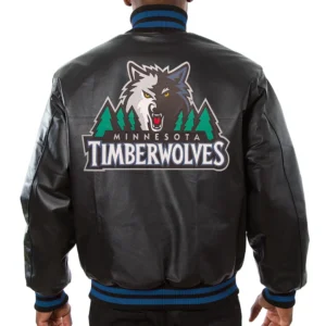 Alternative view of Minnesota Timberwolves Full Leather Black Varsity Jacket