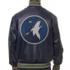 Minnesota Timberwolves Full Leather Black Varsity Navy Jacket - Image 2